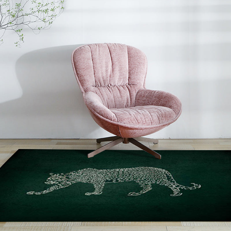 Dark green casual rug polyester leopard pattern rug washable non-slip backing rug for the living room