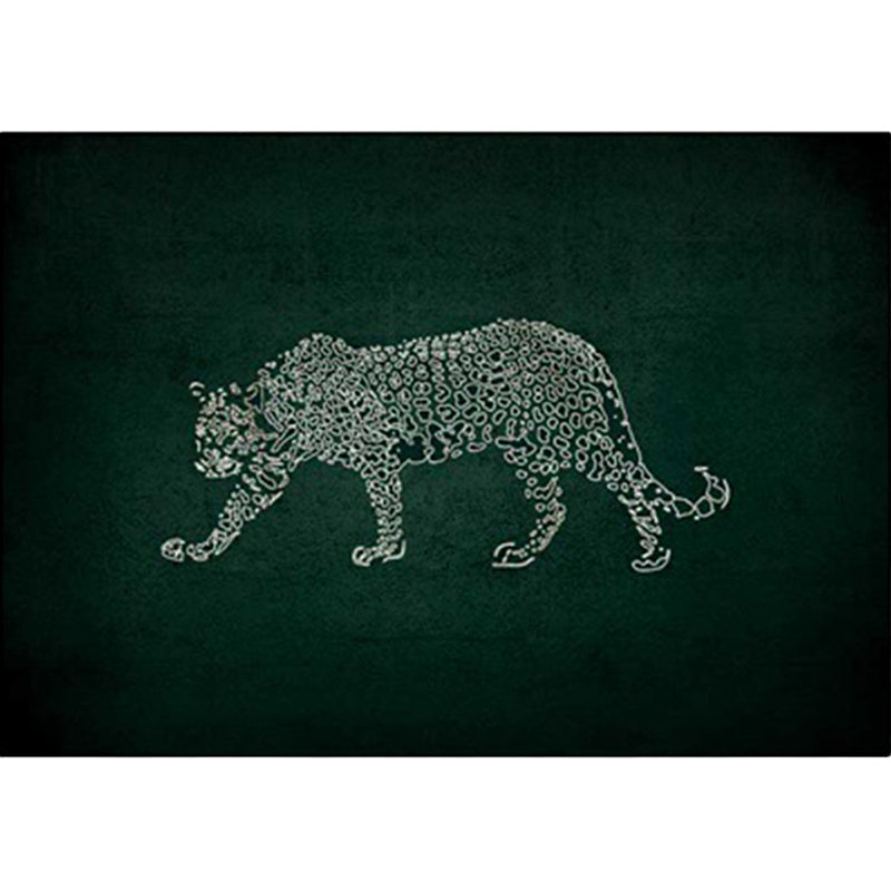 Dark green casual rug polyester leopard pattern rug washable non-slip backing rug for the living room