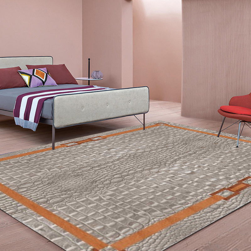 Gray Modern Carpet Polyester Crocodile Print Carpet Washable Non-Slip Back Carpet for Living Room