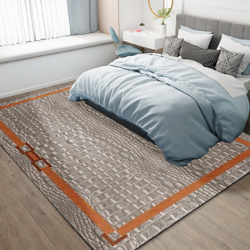 Gray Modern Carpet Polyester Crocodile Print Carpet Washable Non-Slip Back Carpet for Living Room