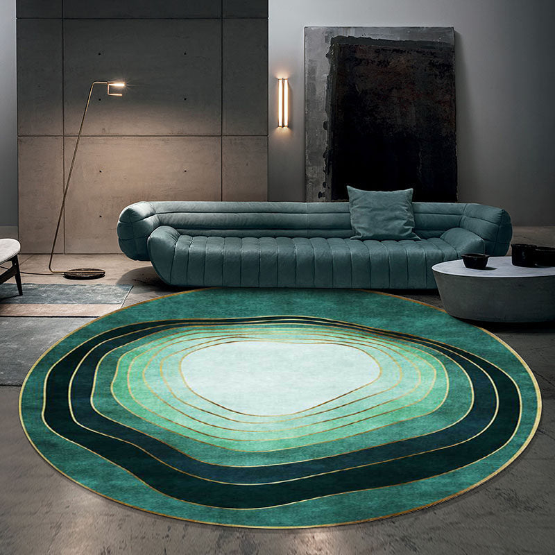 Green modern carpet polyester ombre swirl lines pattern carpet washable non-slip backing carpet for living room