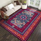 Retro Medallion Pattern Rug with floral and leaf red Persian Rug Polyester machine washable non-slip rug for bedroom
