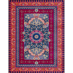 Retro Medallion Pattern Rug with floral and leaf red Persian Rug Polyester machine washable non-slip rug for bedroom