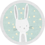 Kids Cartoon Bunny Pattern Rug Green Polyester Rug Washable Non-Slip Back Rug for Home Decor