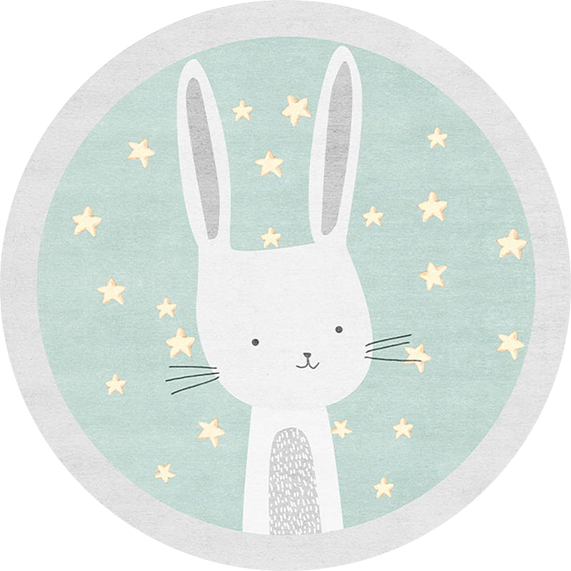 Kids Cartoon Bunny Pattern Rug Green Polyester Rug Washable Non-Slip Back Rug for Home Decor