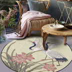 Yellow Eastern Carpet Polyester Flower and Crane Pattern Carpet Washable Non-Slip Back Mat for the Living Room