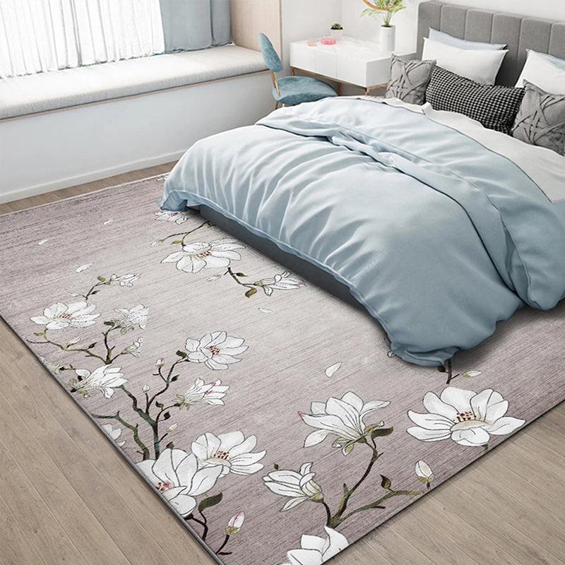Light Red Oriental Carpet Polyester Floral Element Carpet Washable Non-Slip Back Carpet for Living Room