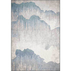 Vintage Ink Wash Painting Rug Light Blue Polyester Rug Machine Washable Non-Slip Rug for the Living Room