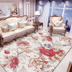 Vintage Floral Pattern Rug Red Polyester Rug Machine Washable Non-Slip Rug for the Living Room