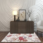 Vintage Floral Pattern Rug Red Polyester Rug Machine Washable Non-Slip Rug for the Living Room