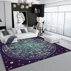 Purple Bedroom Rug Modern Space Constellation Pattern Area Rug Polyester Non-Slip Stain Resistant Rug