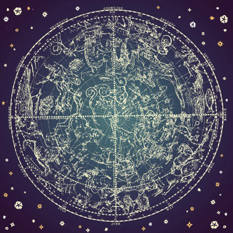 Purple Bedroom Rug Modern Space Constellation Pattern Area Rug Polyester Non-Slip Stain Resistant Rug