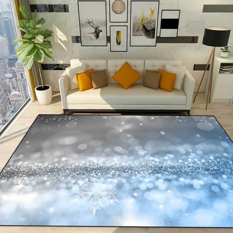 Blue and Gray Bedroom Rug Modern Stars Snowflake Pattern Rug Polyester Pet-Friendly Rug