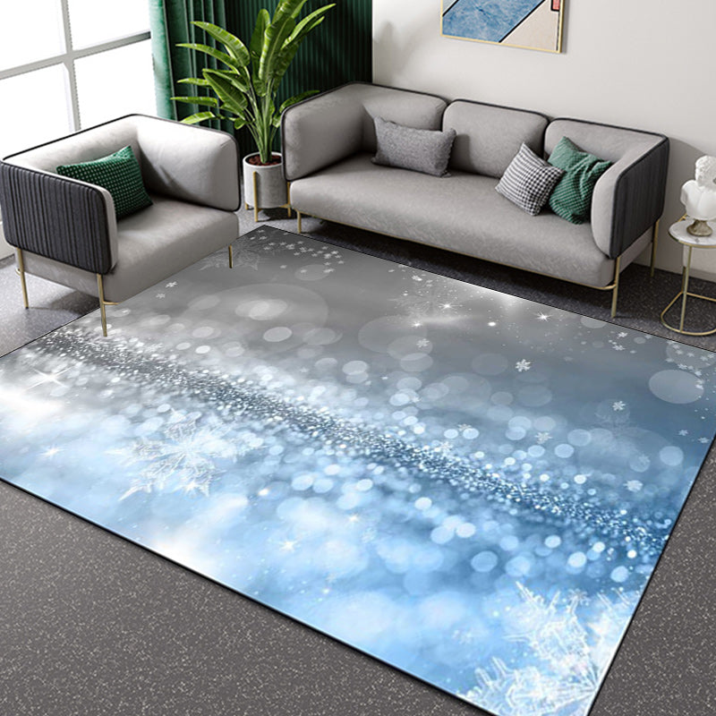 Blue and Gray Bedroom Rug Modern Stars Snowflake Pattern Rug Polyester Pet-Friendly Rug
