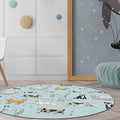 Unique Children Rug in Green Animals Dog Bone Print Pattern Rug Polyester Machine Washable Carpet for Children's Room