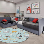 Unique Children Rug in Green Animals Dog Bone Print Pattern Rug Polyester Machine Washable Carpet for Children's Room