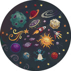 Children's room carpet in black space alien planet rocket print carpet polyester machine washable area rug