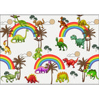 White Children's Room Rug Kids Animal Dinosaurs Rainbow Tree Pattern Area Rug Polyester Washable Pet-Friendly Carpet