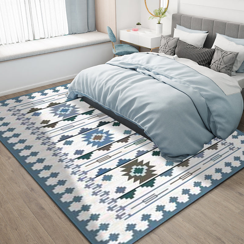 Southwest geometric printed carpet blue and brown polyester rug machine washable non-slip doormat for living room