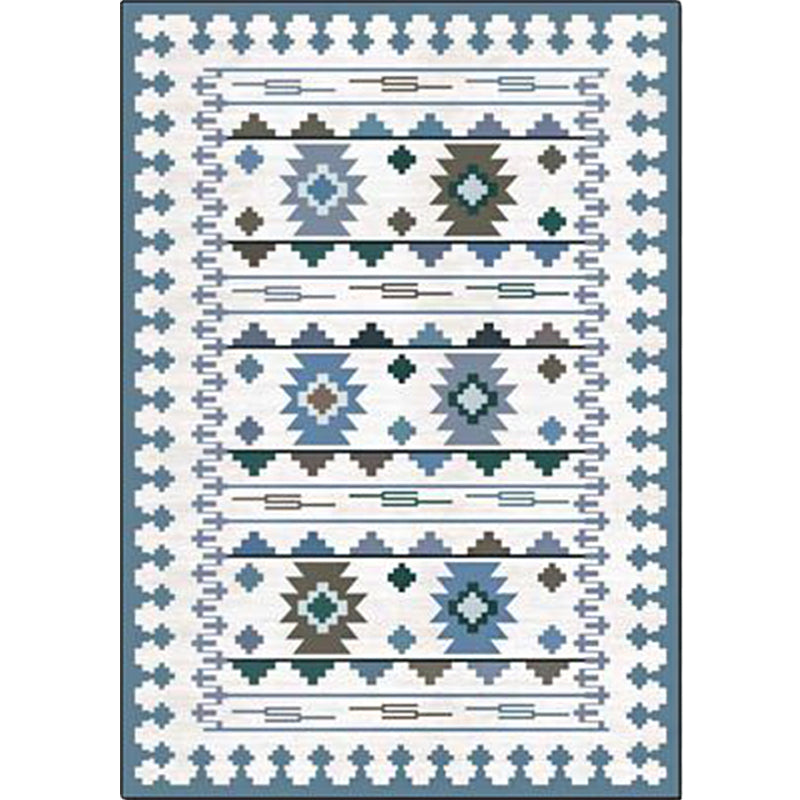 Southwest geometric printed carpet blue and brown polyester rug machine washable non-slip doormat for living room