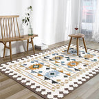 Southwest geometric printed carpet blue and brown polyester rug machine washable non-slip doormat for living room