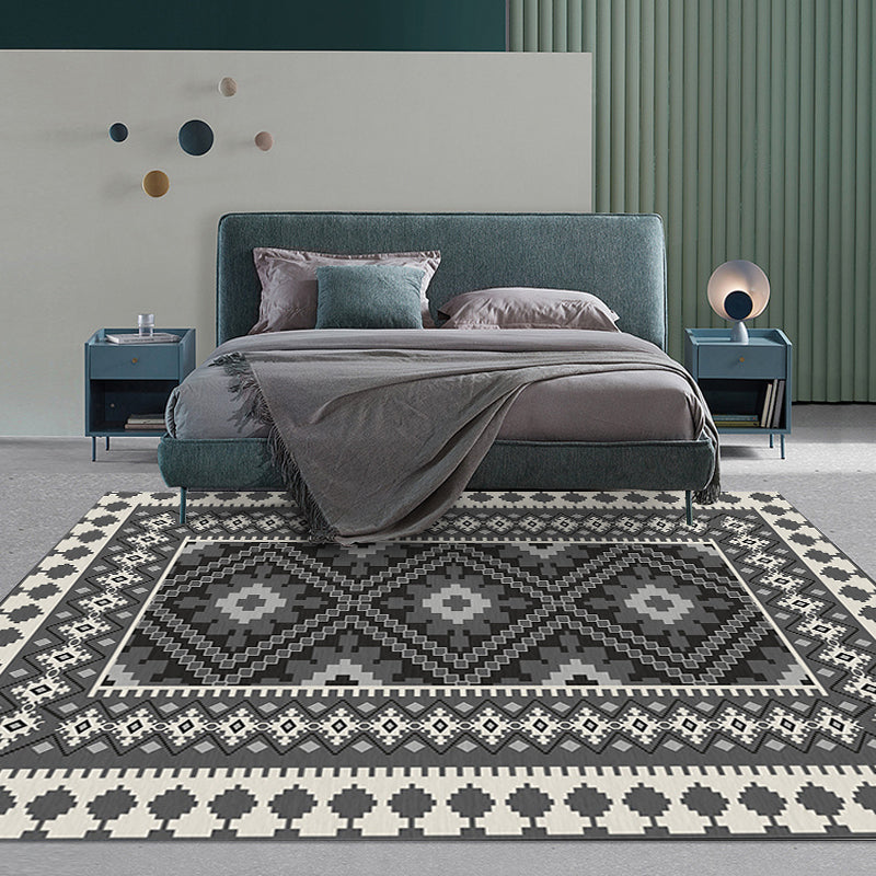 American Tribal Print Rug Gray and Brown Polyester Rug Machine Washable Non-Slip Area Rug for the Living Room