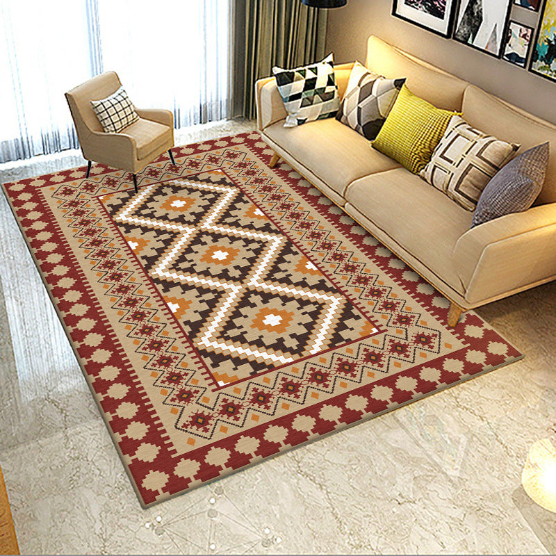 American Tribal Print Rug Gray and Brown Polyester Rug Machine Washable Non-Slip Area Rug for the Living Room