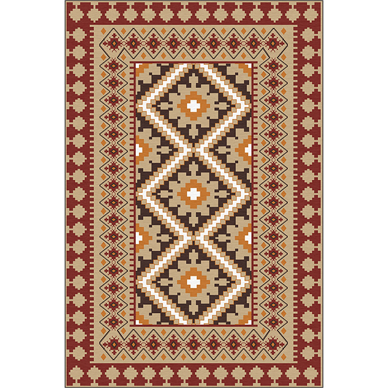 American Tribal Print Rug Gray and Brown Polyester Rug Machine Washable Non-Slip Area Rug for the Living Room