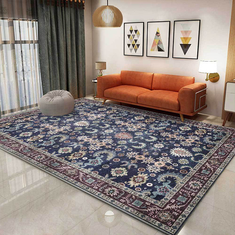 Unique floral patterned carpet with leaf Blue Vintage carpet polyester washable non-slip backing carpet for bedroom
