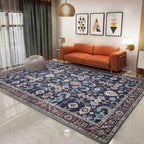 Unique floral patterned carpet with leaf Blue Vintage carpet polyester washable non-slip backing carpet for bedroom
