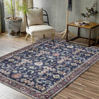 Unique floral patterned carpet with leaf Blue Vintage carpet polyester washable non-slip backing carpet for bedroom
