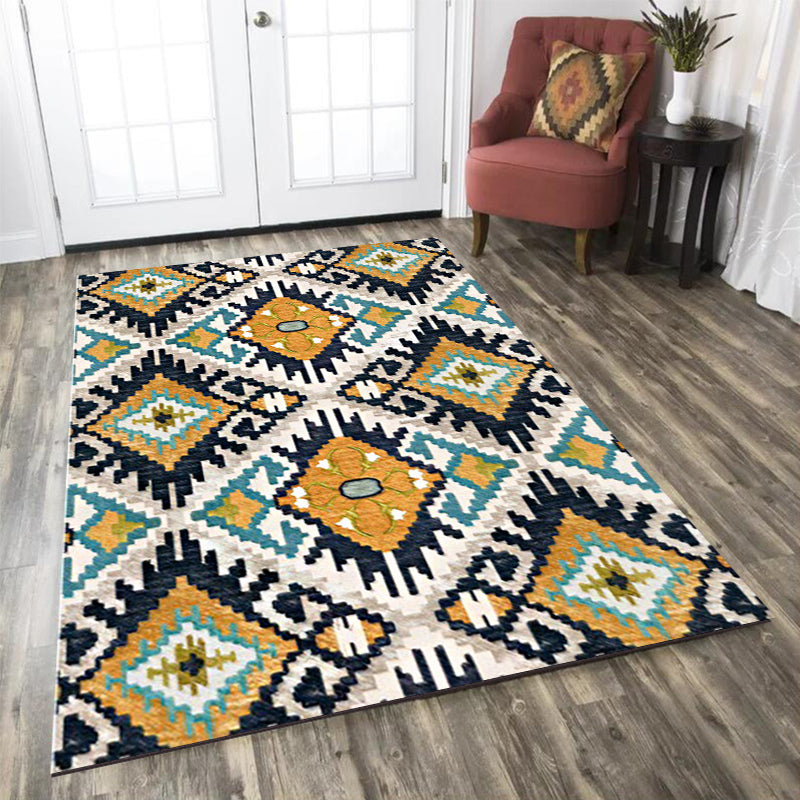 Yellow and black Persian carpet polyester checked pattern washable carpet non-slip backing carpet for living room