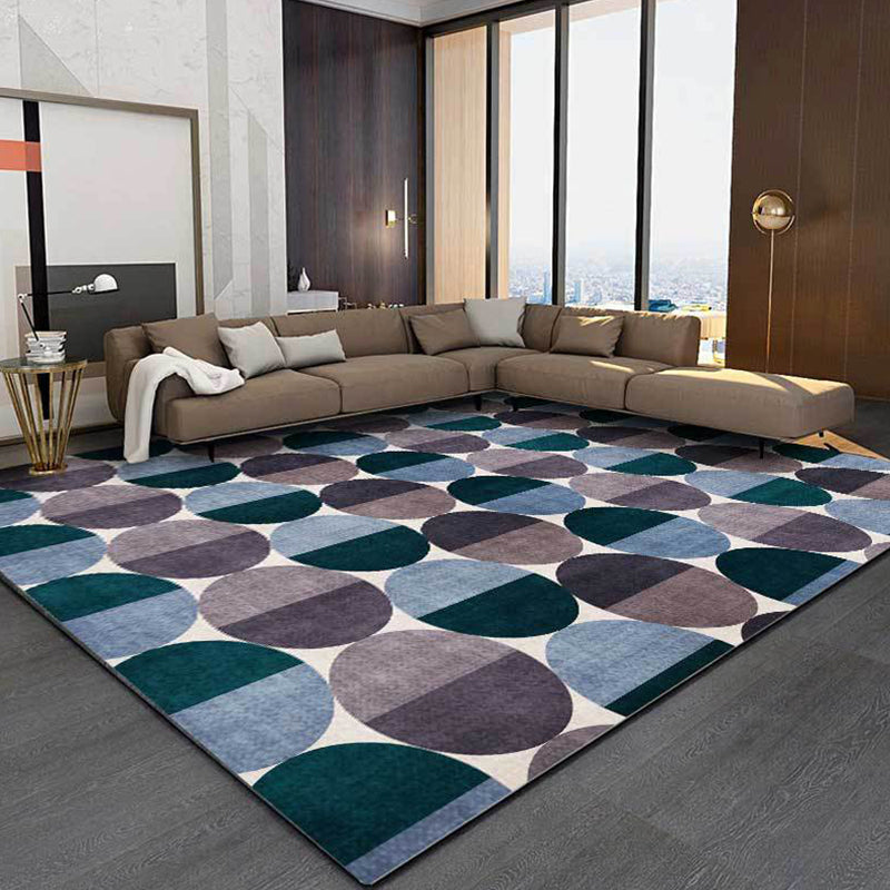 Blue and gray modern rug polyester geometric pattern rug washable non-slip backing rug for the living room