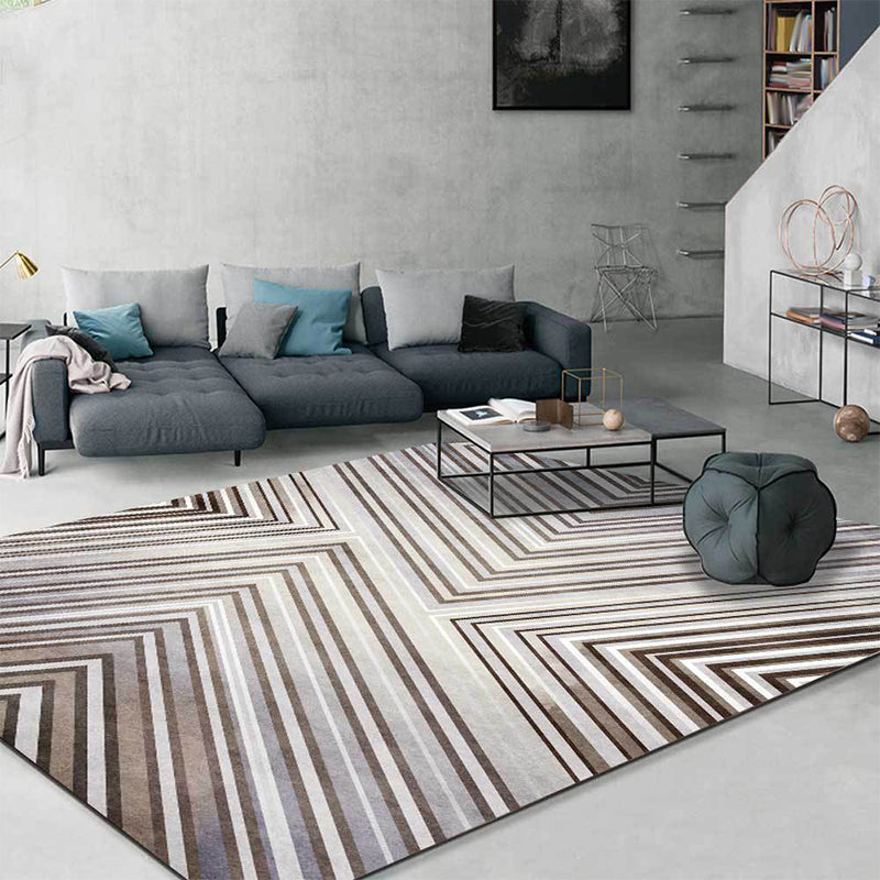 Gray contemporary rug polyester striped pattern rug washable non-slip backing rug for the living room