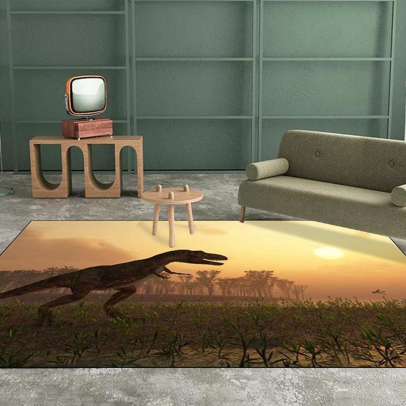 Modern dinosaur pattern carpet brown polyester carpet machine washable non-slip area rug for the bedroom