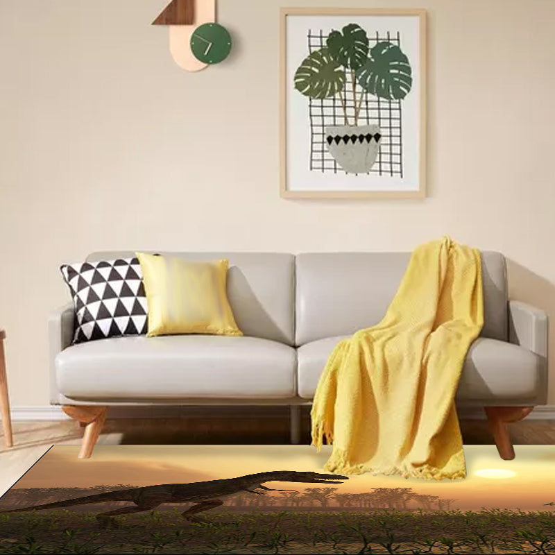 Modern dinosaur pattern carpet brown polyester carpet machine washable non-slip area rug for the bedroom