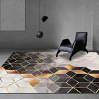 Contemporary geometric patterned carpet black and gray polyester rug machine washable non-slip rug for the living room