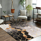 Contemporary geometric patterned carpet black and gray polyester rug machine washable non-slip rug for the living room