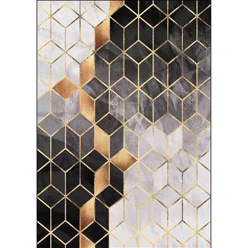 Contemporary geometric patterned carpet black and gray polyester rug machine washable non-slip rug for the living room