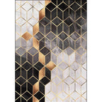 Contemporary geometric patterned carpet black and gray polyester rug machine washable non-slip rug for the living room
