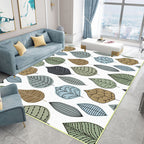 Stylish leaf pattern rug white multicolored Northern European rug polyester washable non-slip back rug for the living room