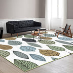 Stylish leaf pattern rug white multicolored Northern European rug polyester washable non-slip back rug for the living room