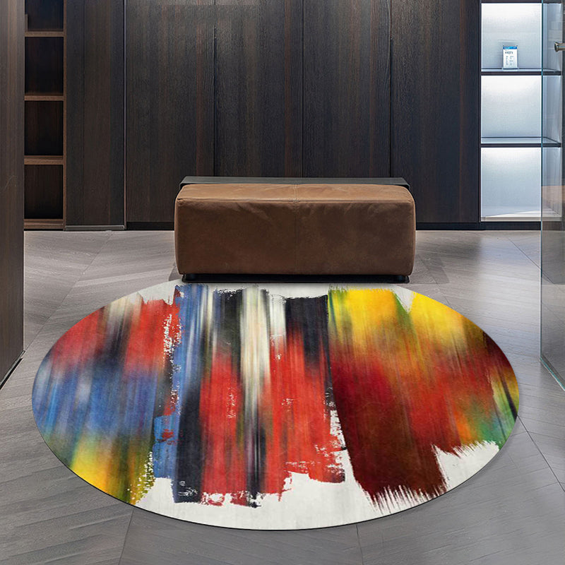 Stylish brush stroke pattern rug red multi-colored Nordic rug polyester washable non-slip backing rug for the living room