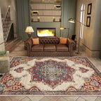 Vintage Medallion Pattern Rug Brown Polyester Rug Machine Washable Non-Slip Rug for the Living Room