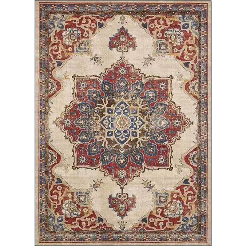 Vintage Medallion Pattern Rug Brown Polyester Rug Machine Washable Non-Slip Rug for the Living Room