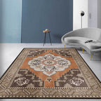 Brown Persian carpet polyester medallion and floral pattern carpet washable non-slip backing carpet for the living room