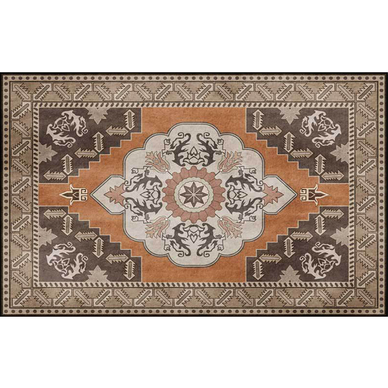 Brown Persian carpet polyester medallion and floral pattern carpet washable non-slip backing carpet for the living room