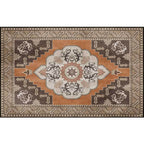 Brown Persian carpet polyester medallion and floral pattern carpet washable non-slip backing carpet for the living room