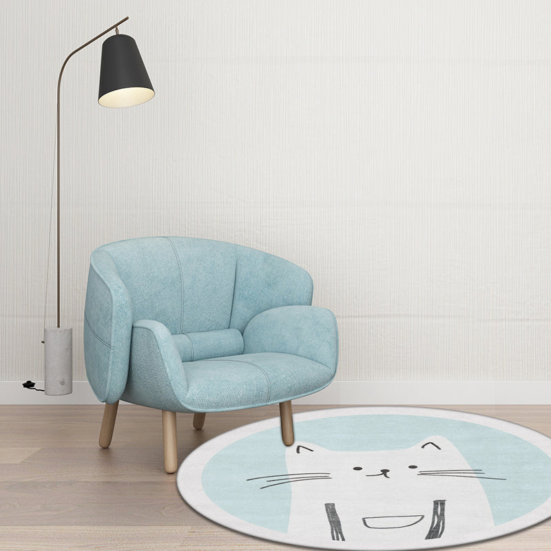 Children's mats with cat pattern Light Blue Polyester rug Washable Non-slip mat Rug for living room decoration