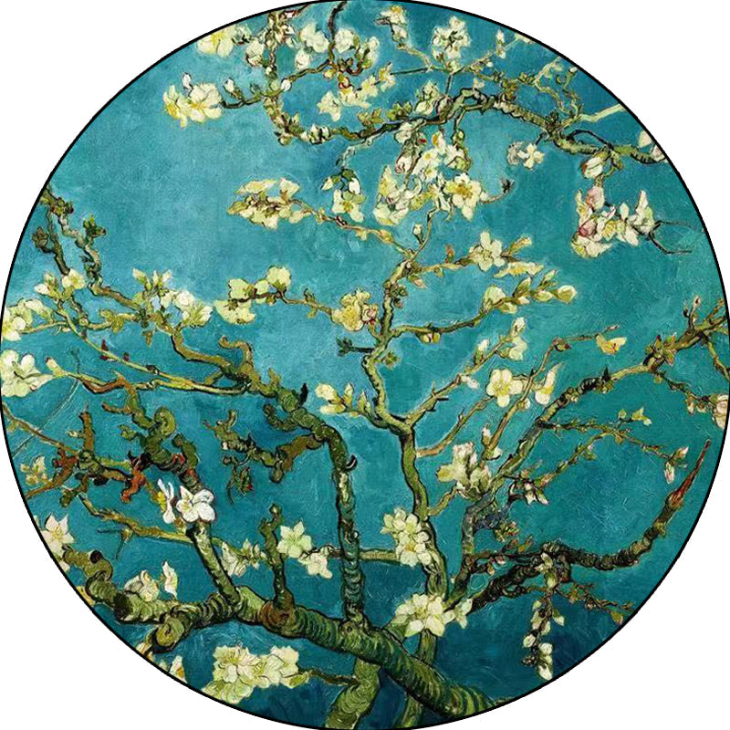 Retro Floral Pattern Rug Blue Traditional Rug Polyester Washable Non-Slip Back Rug for Living Room